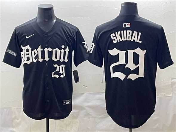 Men%27s Detroit Tigers #29 Tarik Skubal Black Motor Gothic Edition Vapor Premier Limited Stitched Jersey